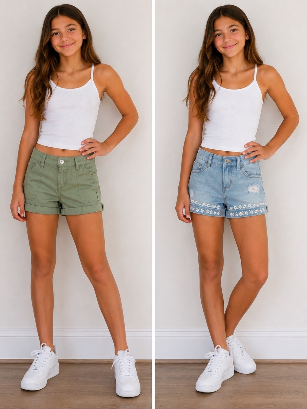 The Children's Place Olive Green Cargo & Light Blue Denim Floral-Trim Shorts Duo